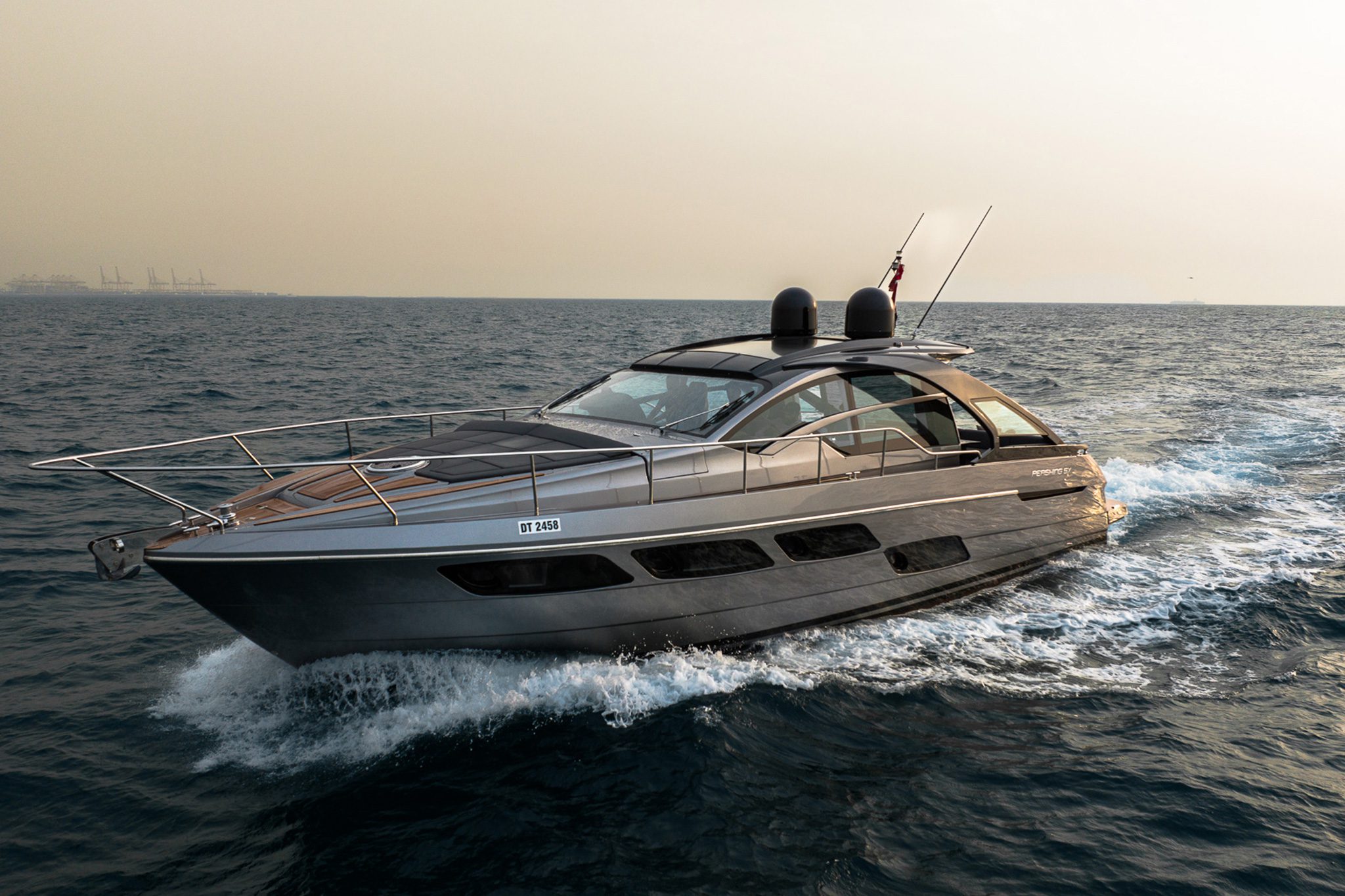 Pershing 5X Shark Gray Yacht Charter Dubai 2